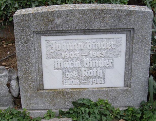 Binder Johann 1903-1965 Roth Maria 1906-1981 Grabstein